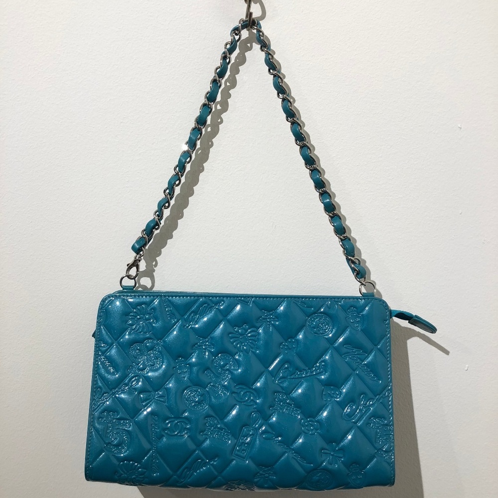 Chanel Teal Patent Leather Purse